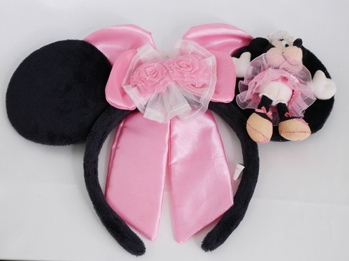 Tokyo Disney Resort Minnie Mouse Headband Pink ribbon ear Plush tulle #E20 - Picture 1 of 3