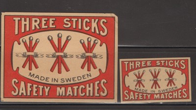 MATCHBOX LABEL SWEDEN - drei Sticks, x2 verschiedene - **