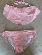 Cat  Jack Girls Size 7/8 Bikini Two Piece Striped Pink Seersucker