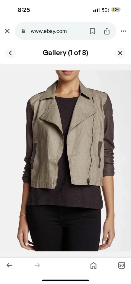 Chaqueta de Moto Eileen Fisher Mujer Petite S Taupe 100% Lino Orgánico Bolsillos AR11 Foto 3 de 4
