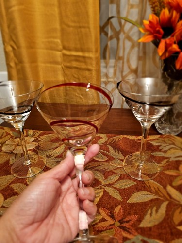 Pier 1 Martini Cocktail Glasses Clear With Black Swirl Set 2 & 1 Red Swirl - Picture 6 of 10