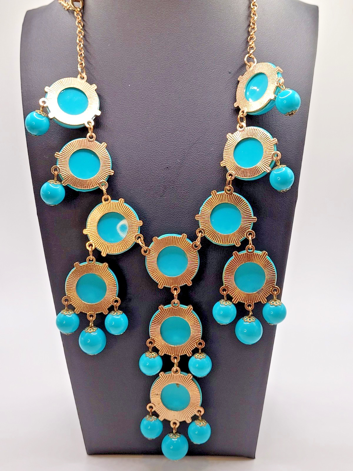 Fun Turquoise Bubbles Beads Bib Statement Necklac… - image 4