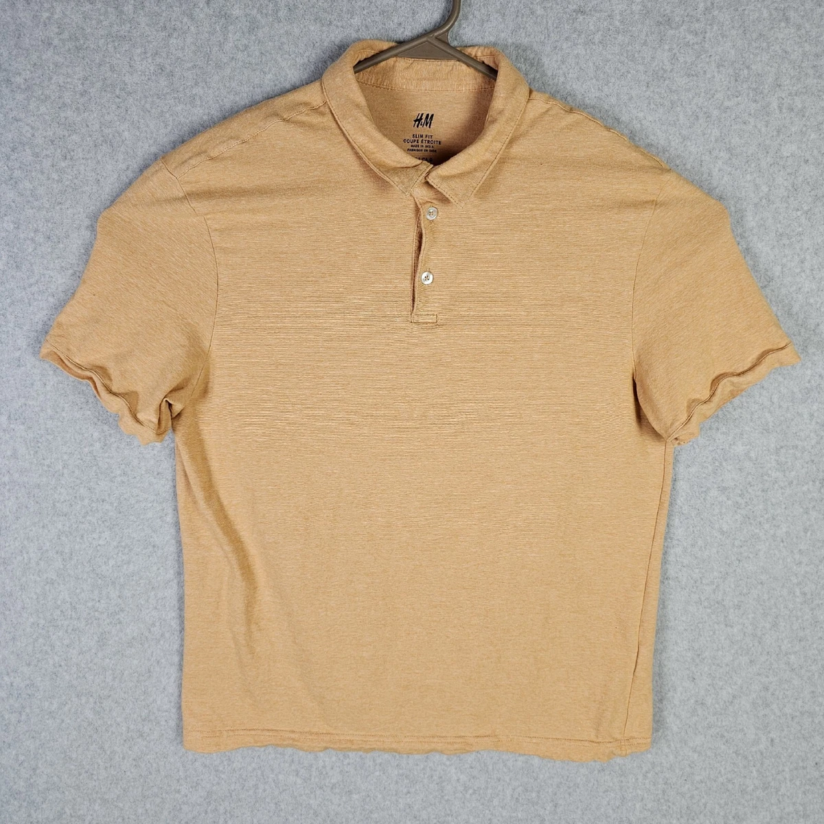 H M Slim Fit Polo Shirt Mens Large Orange Short Sleeve Stretch