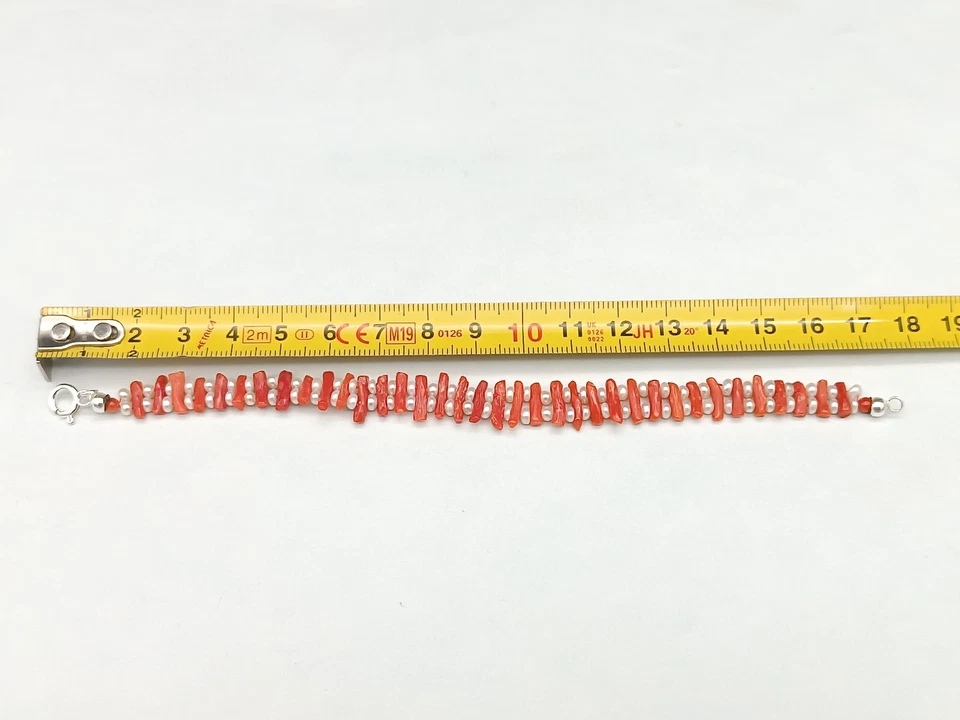 Bracciale donna corallo rosso di Sardegna naturale perline vere argento bianco - Immagine 4 di 4