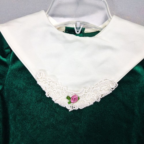 Vtg 90s Rose Cottage Girl's 4 Green Velvet Drop Waist Dress, Holiday Christmas - Picture 3 of 7