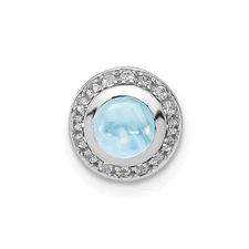 14k White Gold Diamond and Cabochon .91ctw Aquamarine Chain Slide Pendant