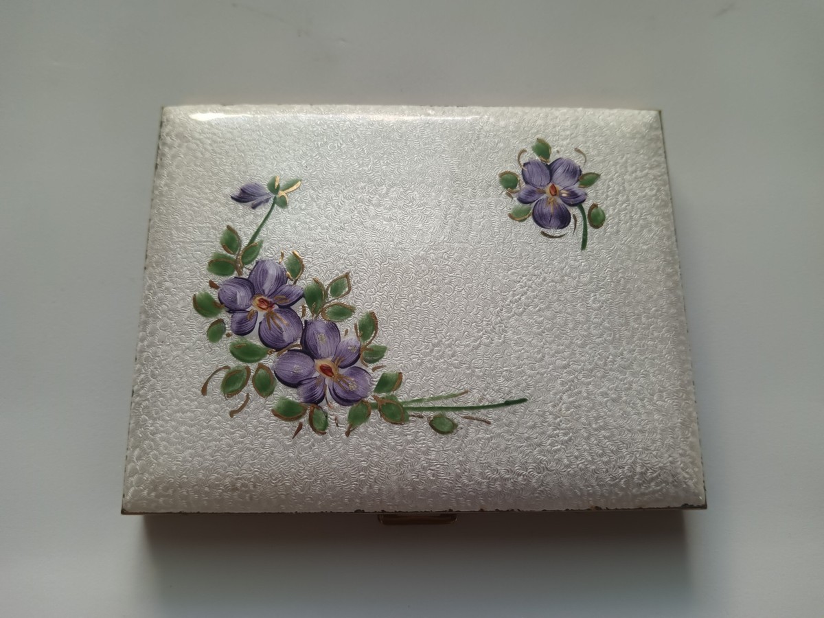 guilloche enamel cigarette case Antique Art Deco Brass Guilloche Enamel Floral Design Cigarette Case