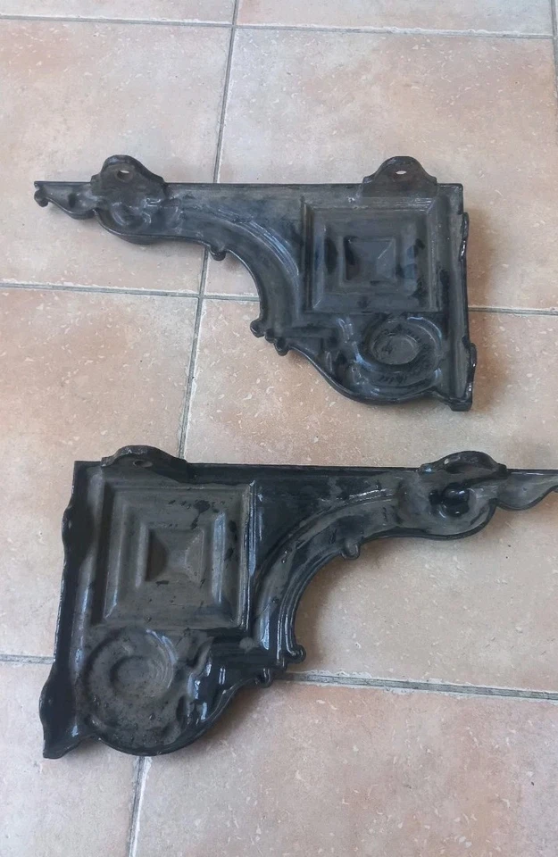 Paire d'équerres ART DECO  potence ancienne En fonte Emaillée Étagère  - Photo 3/4