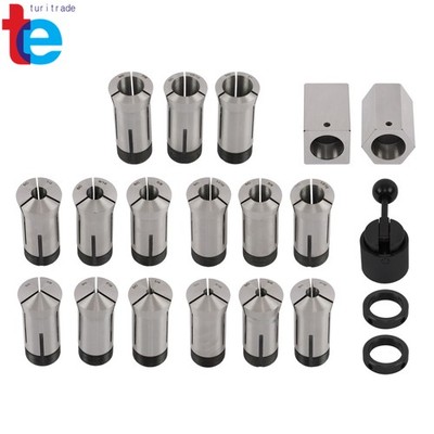 15pcs 5C Collet Set 1/8''-1'' 16th increments With 5pcs Hex Square Block Kit