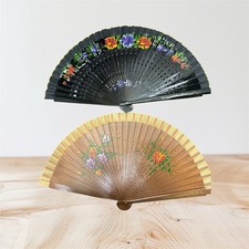Set of 2 Wood Spanish Flamenco Vintage Wooden Folding Hand Fan Both Side Painted