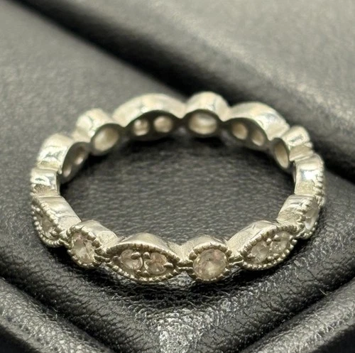 Vintage Sterling Silver Milgrain Cubic Zirconia Eternity Band Size 8.25 Z4