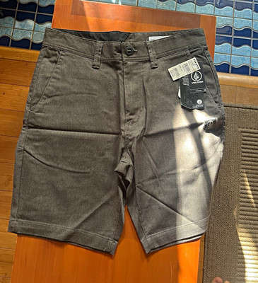 Volcom Men's Gray Chino Shorts Flat Front Button Fly Cotton Denim Pockets