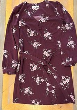LOFT Women’s Size 0 Burgundy Floral Long Sleeve Tie Waist Dress NWOT