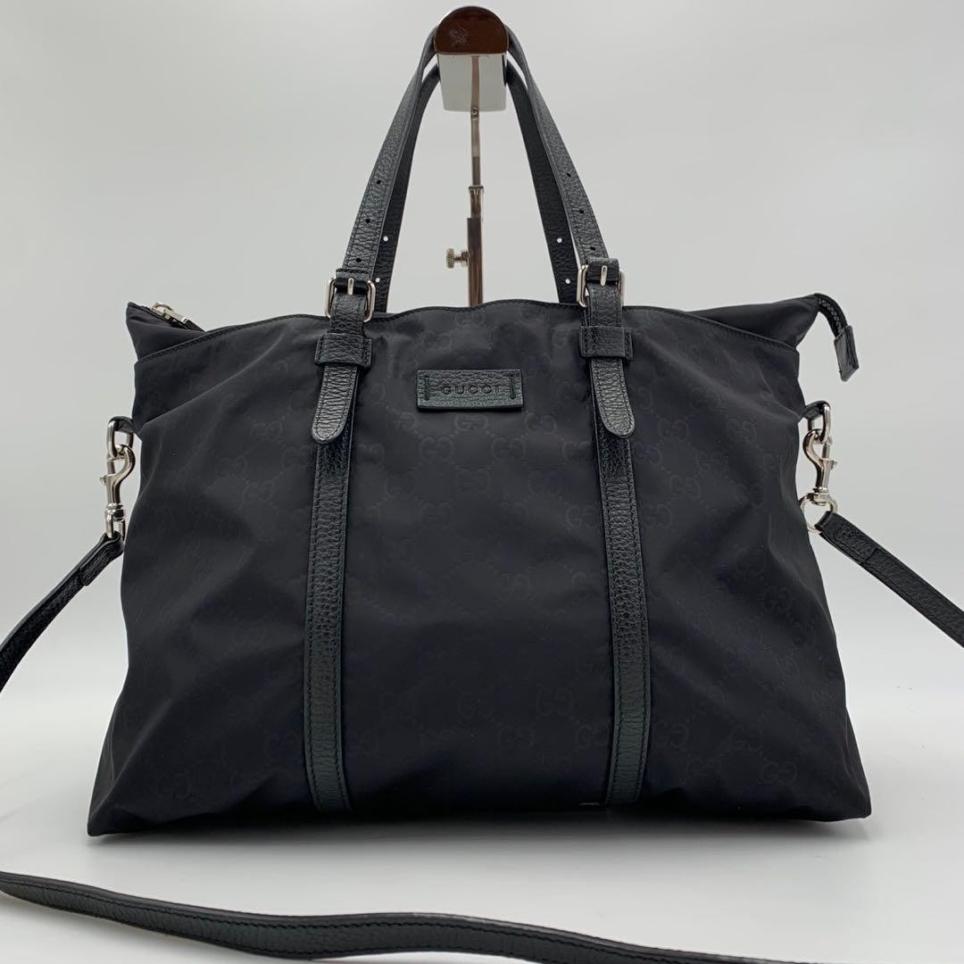 GUCCI GG Canvas Leather 2Way Tote Bag Black A4 Unisex Authentic thumbnail 2