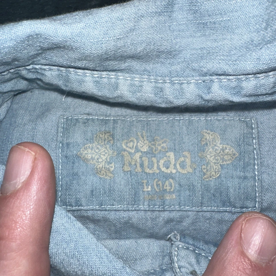 Blusa Mudd Niñas Top Azul Denim Desteñido Manga Larga Talla 14 Camisa Algodón Abotonada Foto 3 de 4