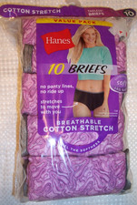 Hanes Women's Size 10 Breathable Stretch Cotton Tagless Briefs - 10 Pack NEW