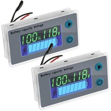 2 Pieces Battery Meter Monitor with Low Voltage Buzzer Alarm 10 - 100V Digita...