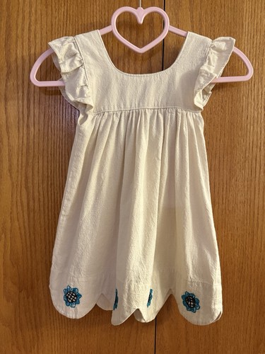 VTG Girls Kids 4-5 YO Cream Floral Embroidered Boho Handmade 60s 70s Shift Dress - Picture 9 of 11