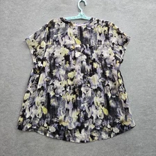 Simply Vera Wang Women Blouse 1X Multicolor Floral Button Scoop Neck