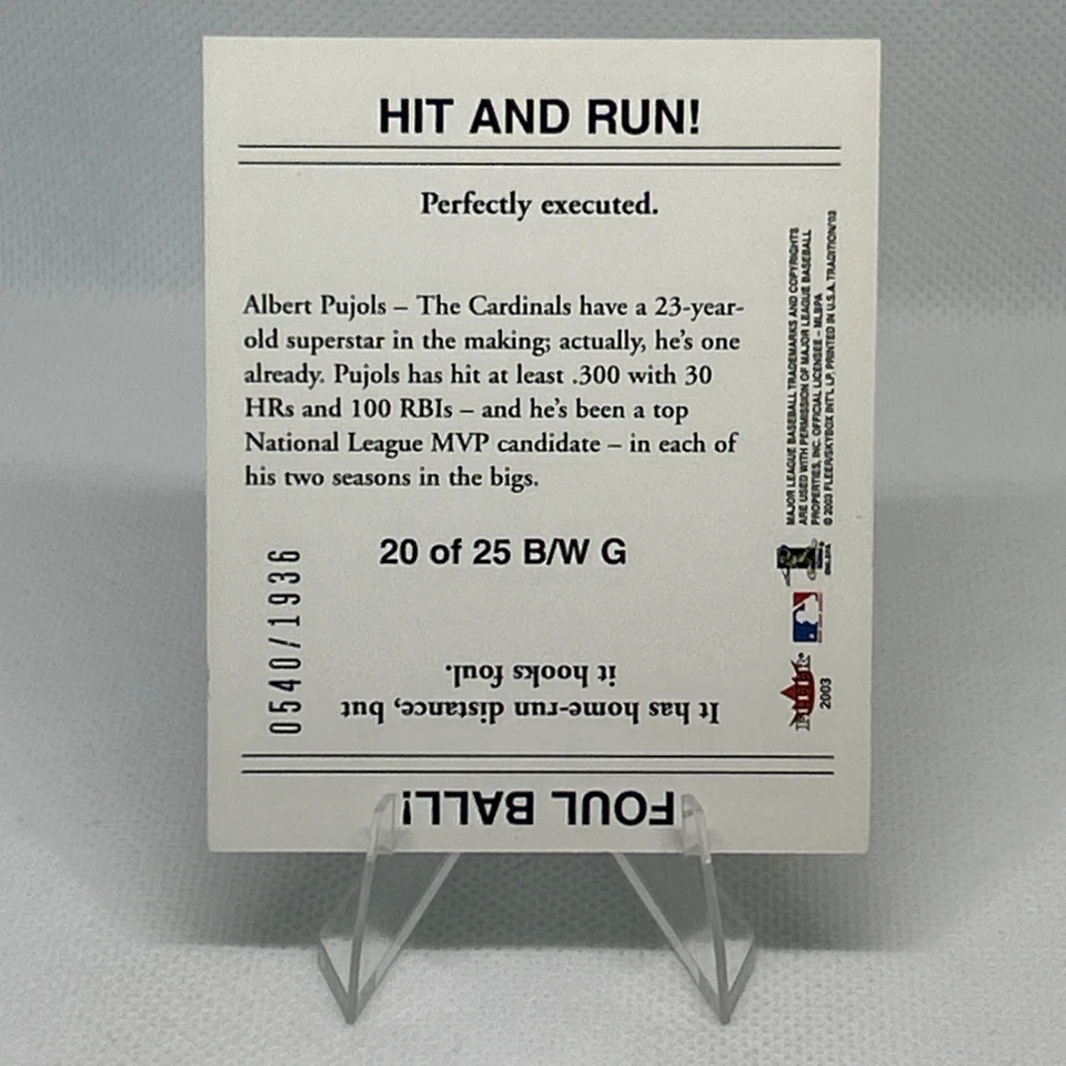 2003 Fleer Tradition Black & White Goudey /1936 Albert Pujols #20B/WG - Image 2 of 4