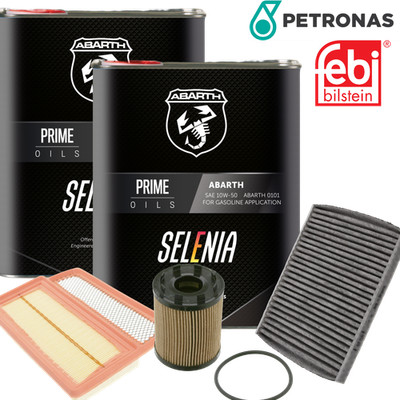 4L Petronas Selenia Abarth Öl 10W50 Filterset Ölservicekit für Fiat 500 Abarth