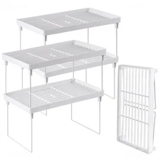 NiHome 4-Pack Stackable Plastic Kitchen Storage Shelf Foldable Rack - White K...