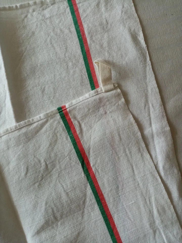 5 torchon anciens métis – liteaux rouge vert – linge de maison rétro - Photo 3/4