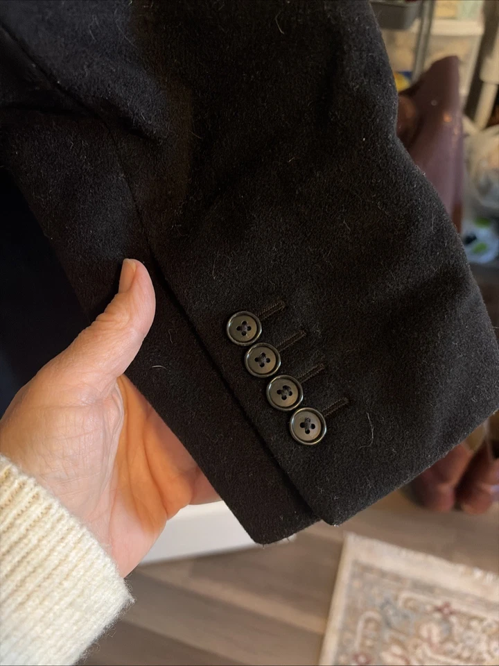 Hathaway Platinum Wool Cashmere Overcoat 42R Black Knee Length Classic, Office - Image 3 of 4