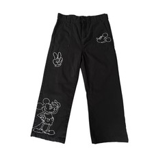 Disney Mickey Mouse Embroidered Black Pants Kids Size 9/10 Cartoon Casual Jeans