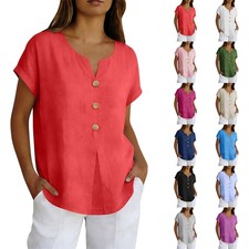 Plus Size Ladies Summer Short Sleeve Casual Loose Shirts V Neck Tops Blouse 6-18