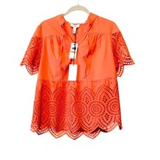 Halston Coral Quartz Eyelet Embroidery Babydoll Blouse NWT Womens S oversized
