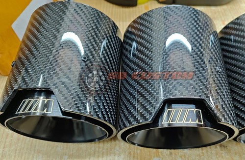 2 BMW BLACK WHITE CARBON EXHAUST TIPS 4” UNIVERSAL M140i,240,340,440,135,235,335 - Picture 4 of 5
