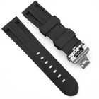 Black 26mm Rubber Watch Band for PANERAI OFFICIAL w/ Deployment Clasp
