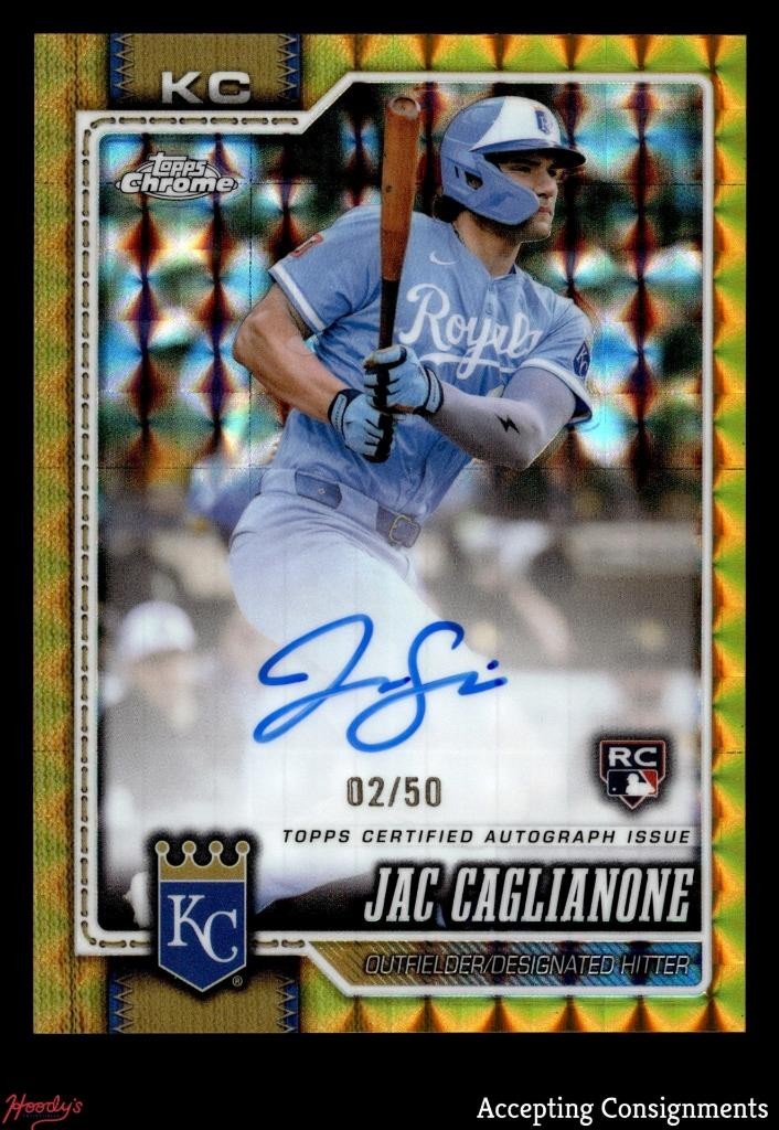 2026 Topps Chrome Rookie Gold Geometric Refractor Jac Caglianone RC AUTO 02/50