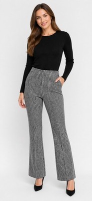 Anthro Cartonnier Houndstooth Flare Pants Womens M Black White Retro Chic