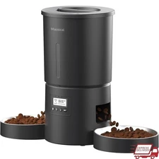 Automatic Cat Feeder 2 Cats Timer Voice Recording Dual Bowls Portion Control New
