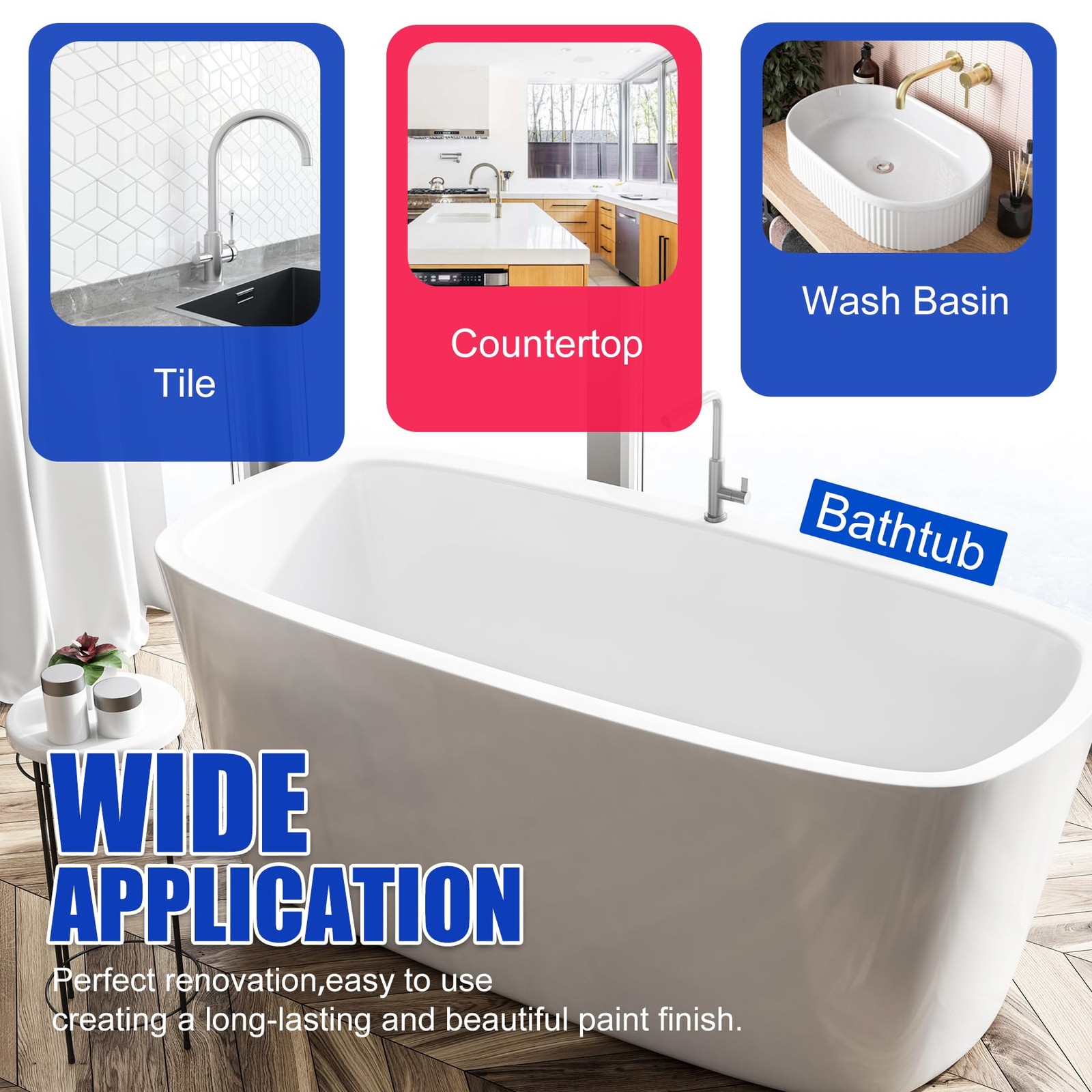 Tub and Tile Refinishing Kit - 17oz Semi-Gloss White Tile Paint with Tools fo...