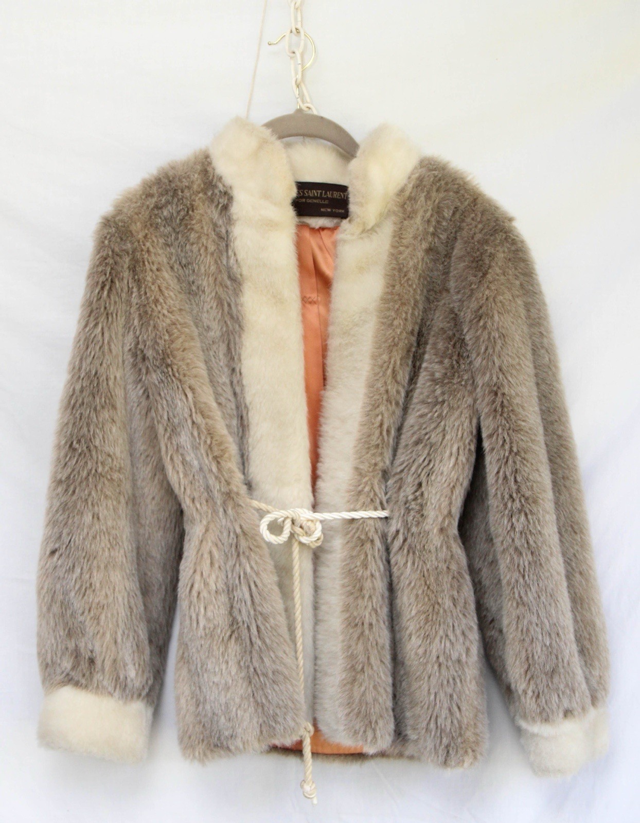 Cappotto giacca cintura corda pelliccia sintetica JACQUES SAINT LAURENT vintage