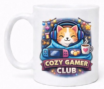 Cozy Gamer Club Niedliche Katze Gaming Headset Kaffeetasse Geschenk Tasse