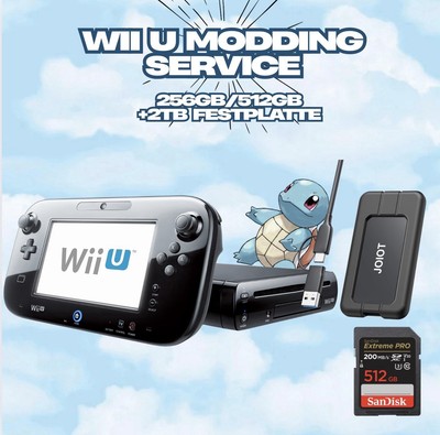 Wii U Modding Service, Festplatte + 256SD/512GB Karte, mit vielen Games 