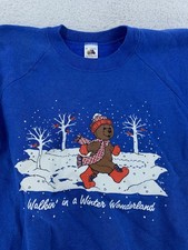 Vintage Teddy Bear Winter Wonderland Cartoon Sweatshirt Medium 90s Christmas