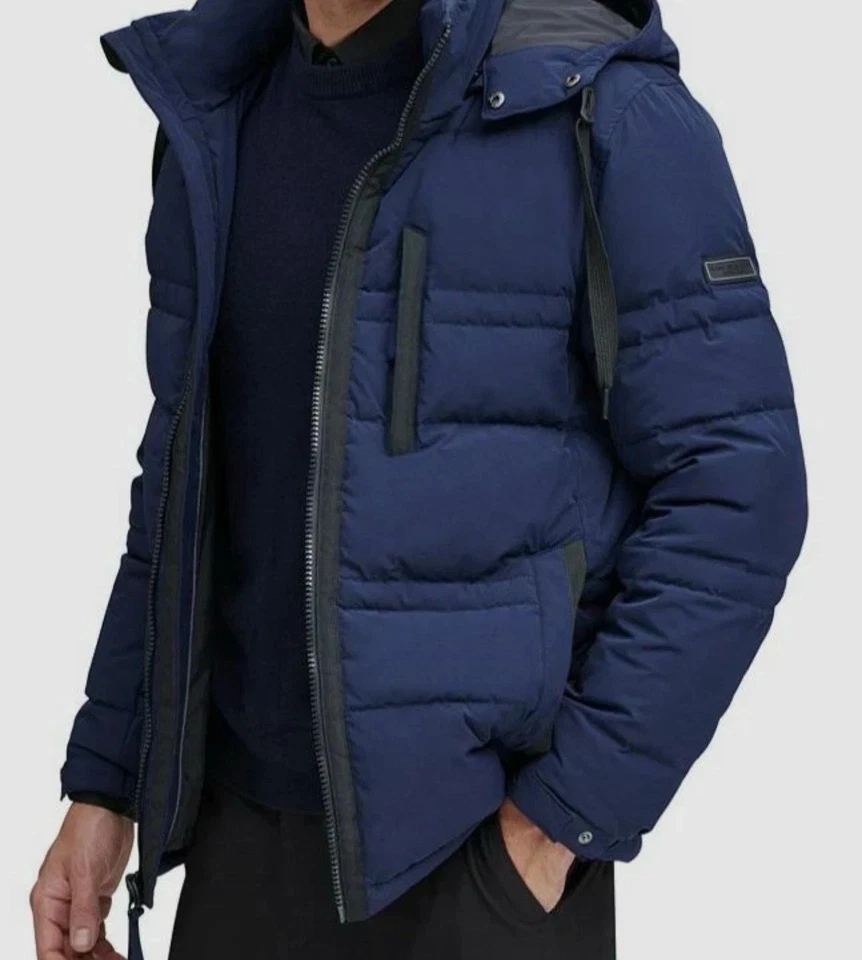 ndrew Marc Huxley Down Puffer Jacket Removable Hood Ink Blue L - Image 4 of 4