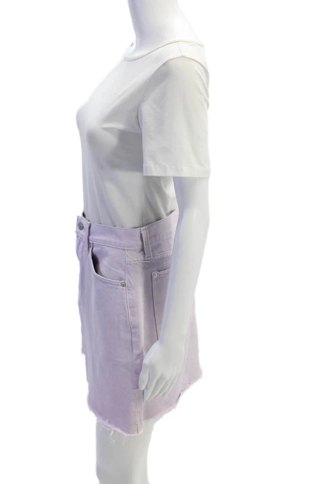 7 For All Mankind 女式紫色 A 字迷你裙棉混纺纯色 28 码 — 第 2/4 张图片