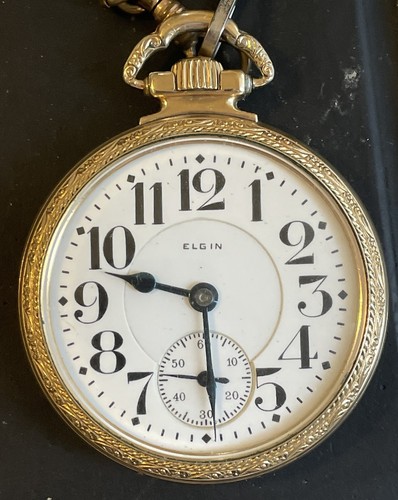 Elgin B.W. Raymond 19J,  Open Face Pocket Watch, Sub Seconds W/Chain, Circa 1922