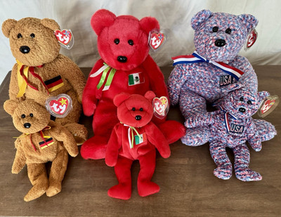 Lot of Ty  Beanie Buddies Bears w/ Matching Beanies Germania Osito USA MWMT. 