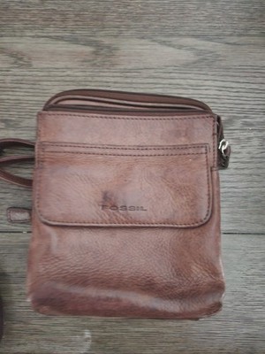 Fossil Crossbody Bag Brown Leather Zip Around Pockets Shoulder Purse Wallet VTG