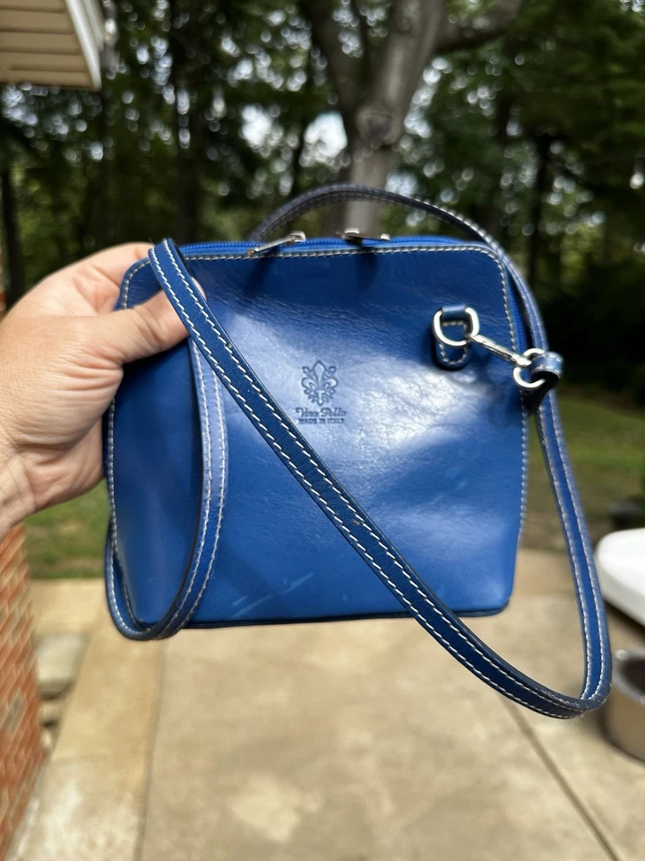 Bolso Bandolera Vera Pelle Pequeño de Cuero Azul Bolso Mensajero Hecho en Italia Foto 2 de 4