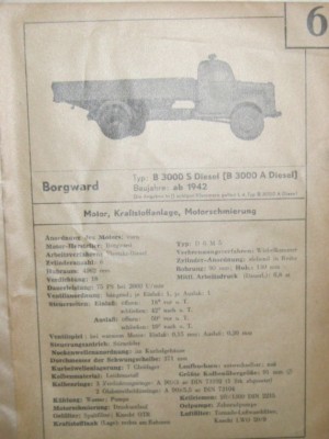 * Borgward  B 3000 S A Diesel ab 1942 Datenblatt Typenblatt + Wartung original