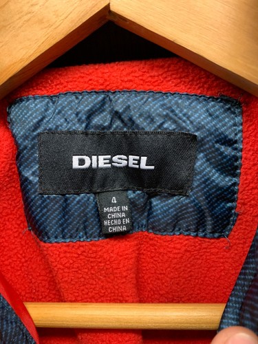 Diesel Puffer Jacket Boys Size 4 Blue Red Hooded Snap Front Winter Coat Warm - Picture 6 of 10