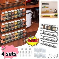 4 Packs Kitchen Spice Rack Organizer Storage Shelf Cabinet Jar Holder Wall Mount